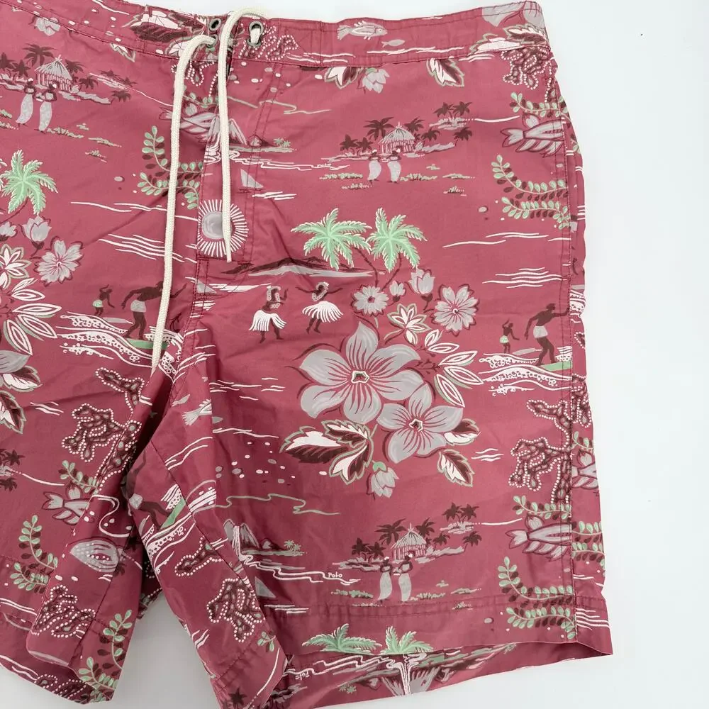 Vintage Polo Ralph Lauren Men's Swimming Trunks‎ L Logo Hawaiian Luau Volcano